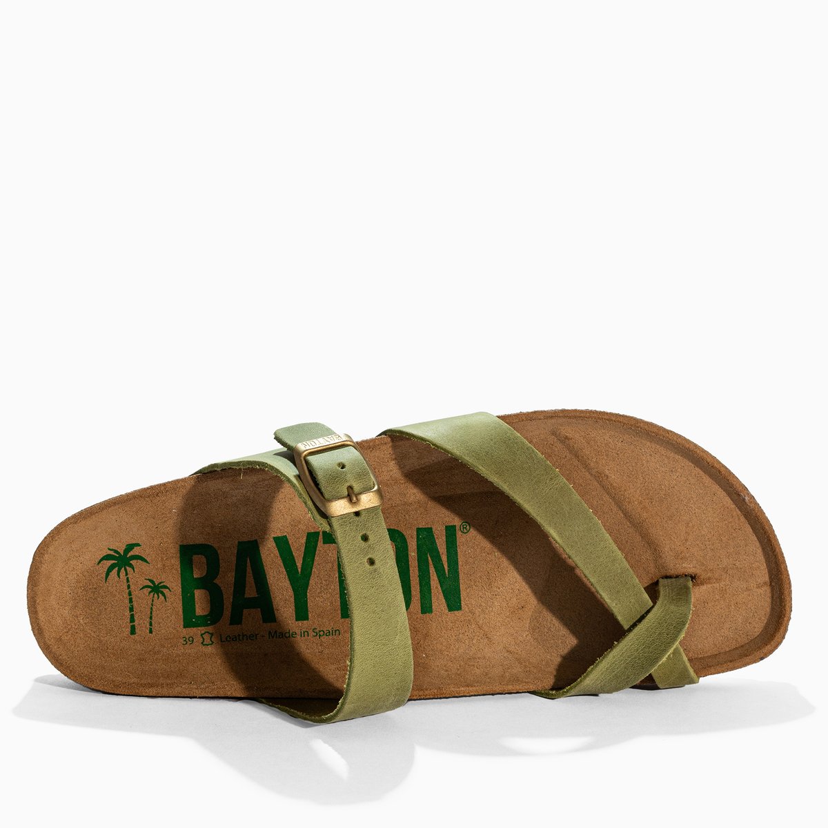 Tongs en cuir DIANE vert, BAYTON