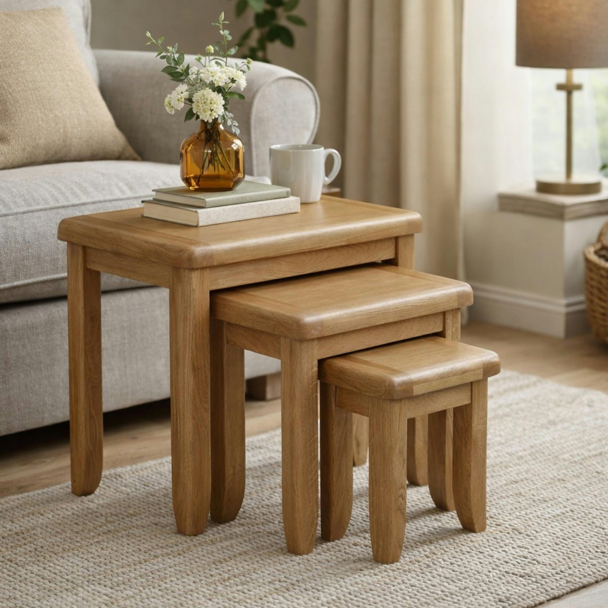 Table gigogne bois style campagne (lot de 3) VALMONT bois naturel, PIER IMPORT