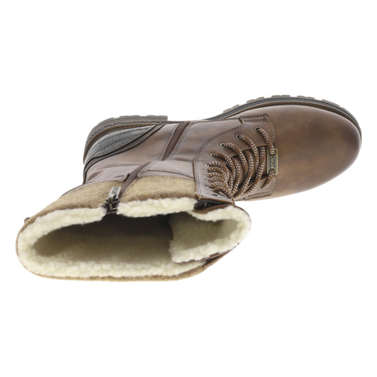 Bottes cognac à talon décroché bas avec un zip et des lacets ronds cognac, MUSTANG