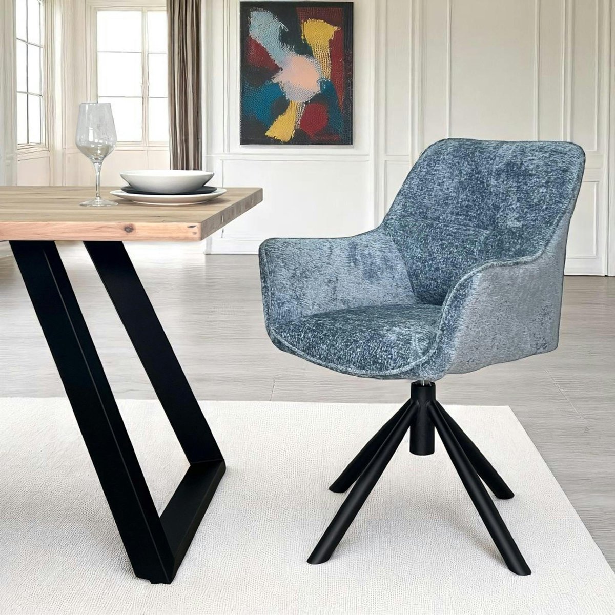 Fauteuil de table pivotant tissu bleu (lot de 2) IENA bleu, PIER IMPORT
