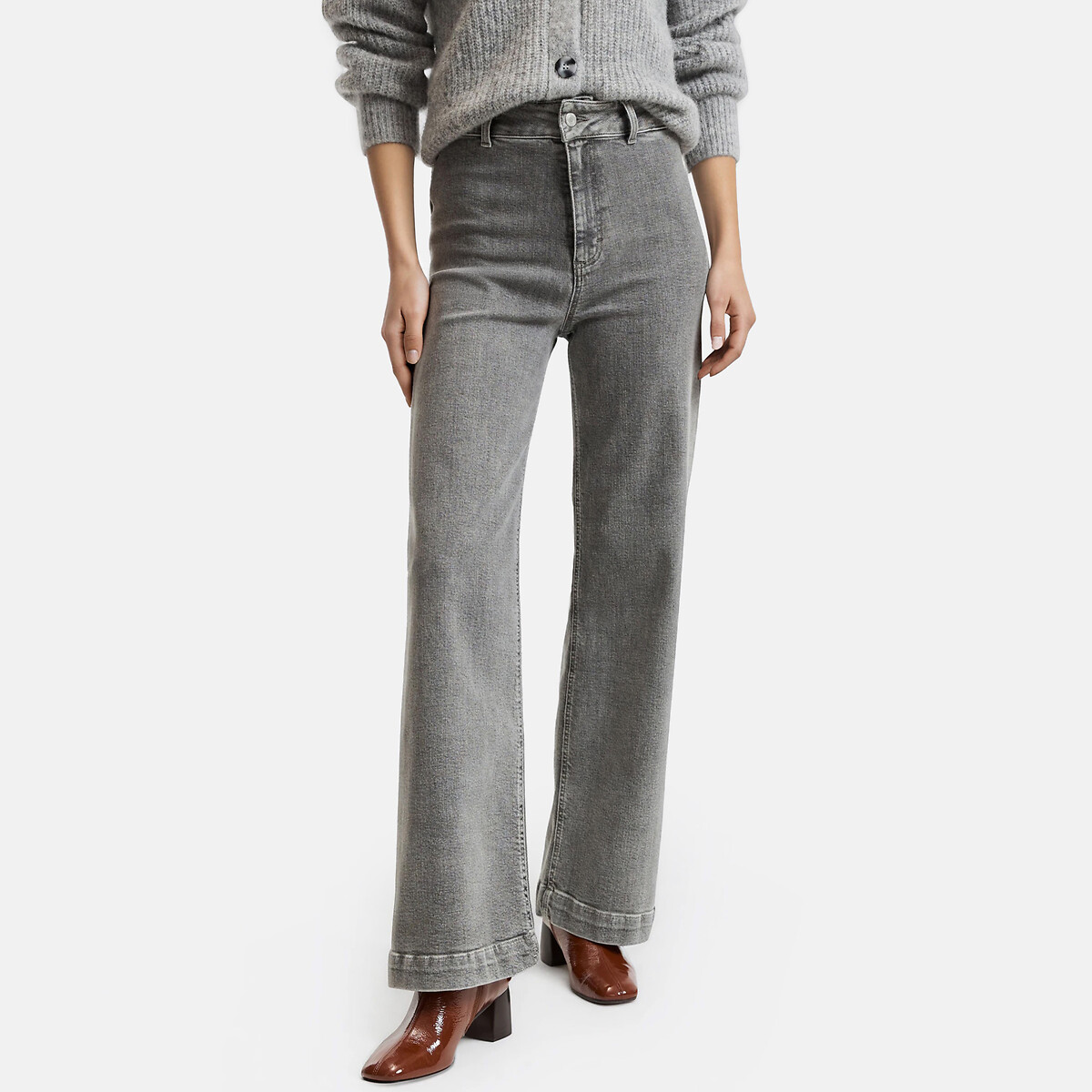 Wide Leg Jeans with High Waist light grey, LA REDOUTE COLLECTIONS