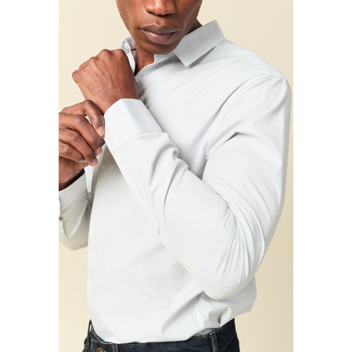Chemise droite courte en coton gris foncé, BONOBO