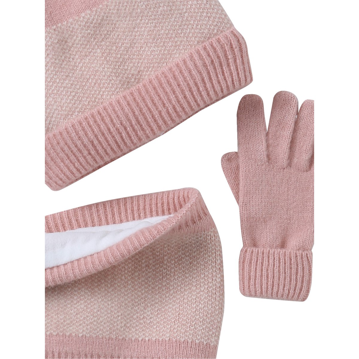 Ensemble en tricot bonnet, snood et gants rose poudré, VERTBAUDET