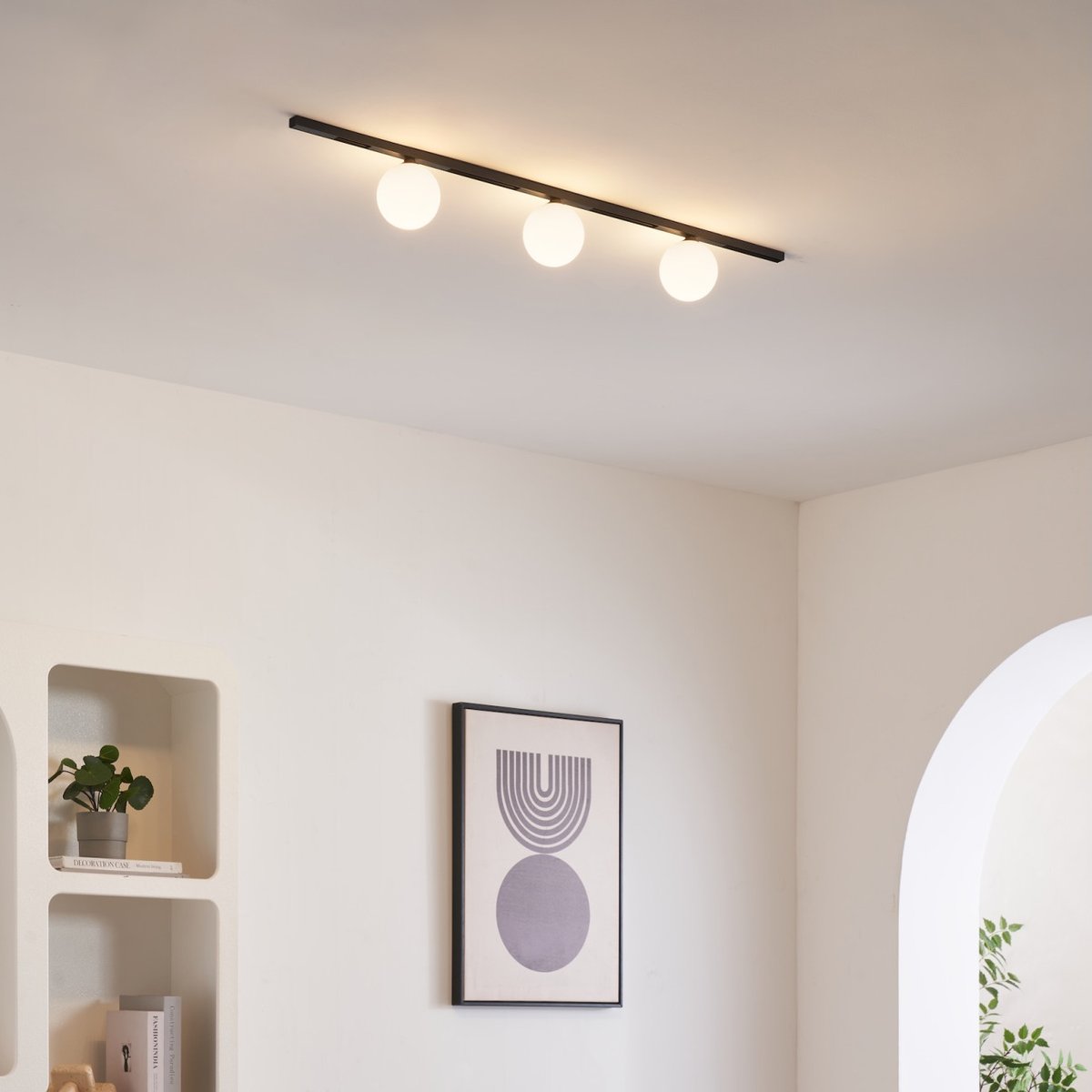 Kit rail 3 boules LED verre dépoli - LYNE noir et blanc, KOSILUM