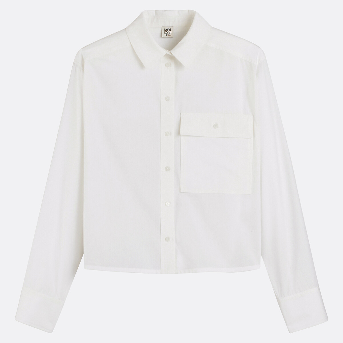 Cotton Short Boxy Shirt with Long Sleeves white, LA REDOUTE COLLECTIONS