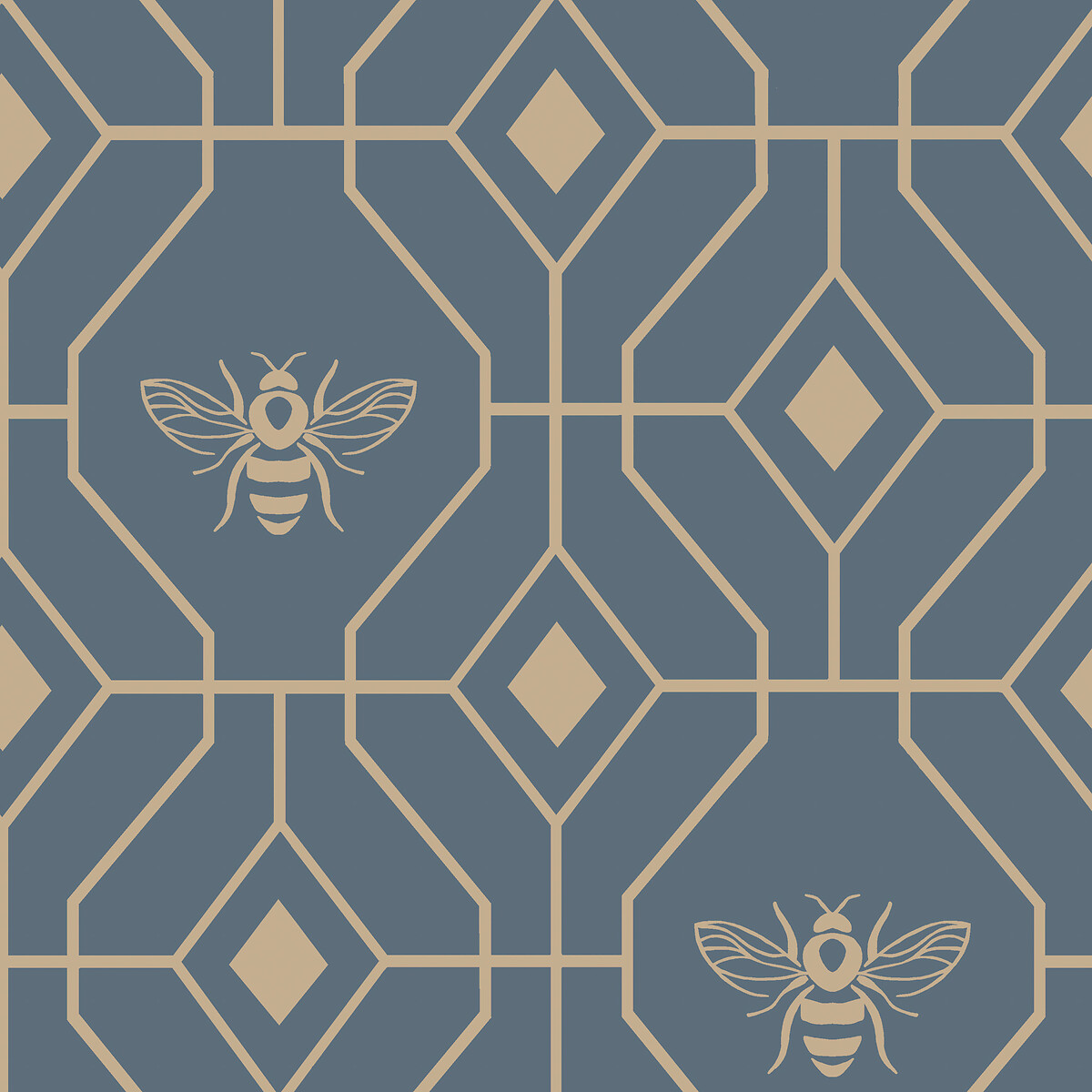 Bee Deco Geometric Cotton Mix Duvet Cover and Pillowcase Set blue, FURN.