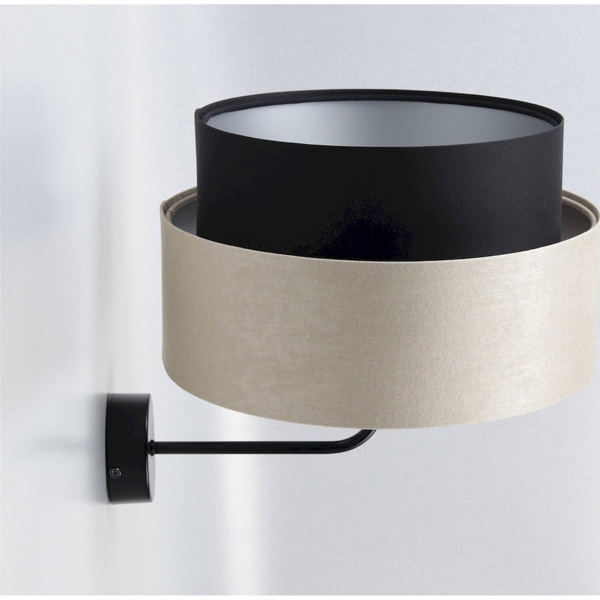 Applique murale ronde en tissu, DUO ELLEGANT noir satiné et beige brillant, BPS KONCEPT
