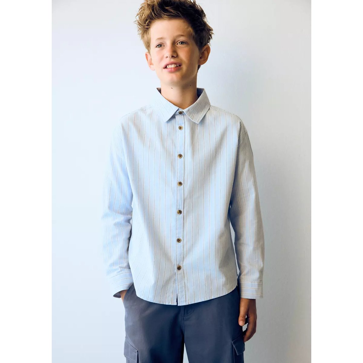 Chemise rayures boutons écailles bleu ciel, MANGO KIDS