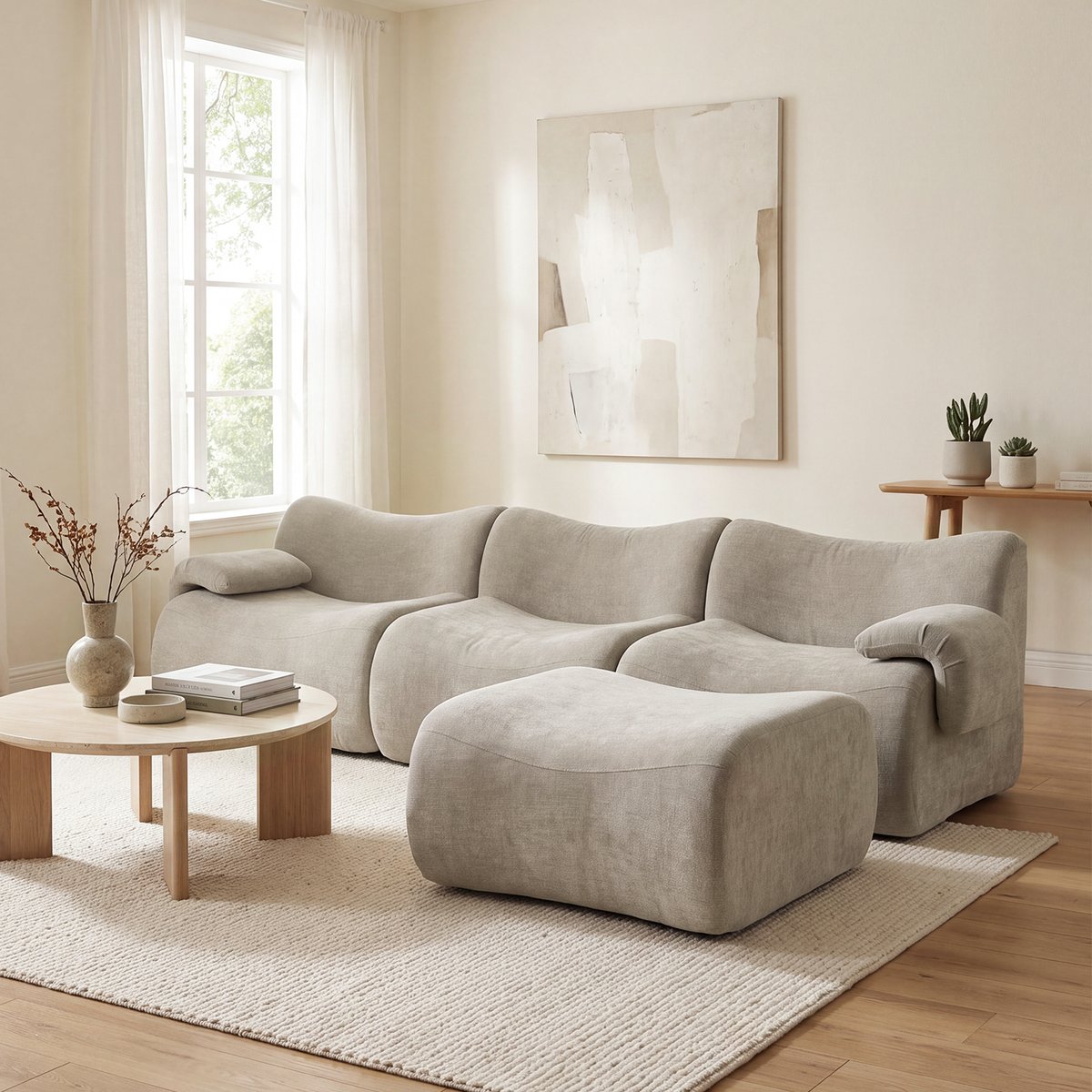 Canapé d'angle réversible compressé 3 places avec pouf, CLOUD taupe, MEUBLES COSY
