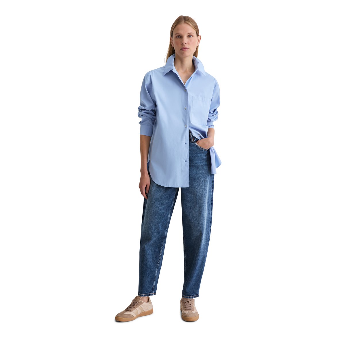 Blouse boyfriend en popeline de coton premium bleu clair, MARC O'POLO