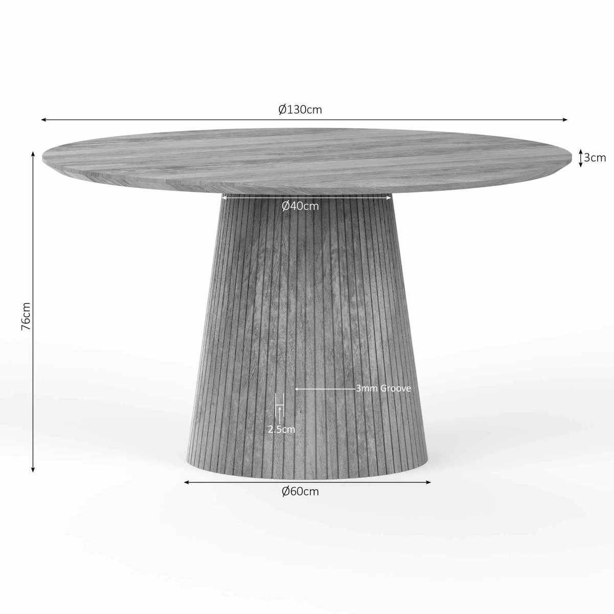 Table à manger ronde 4/5 places pied rainuré CALERO gris, PIER IMPORT