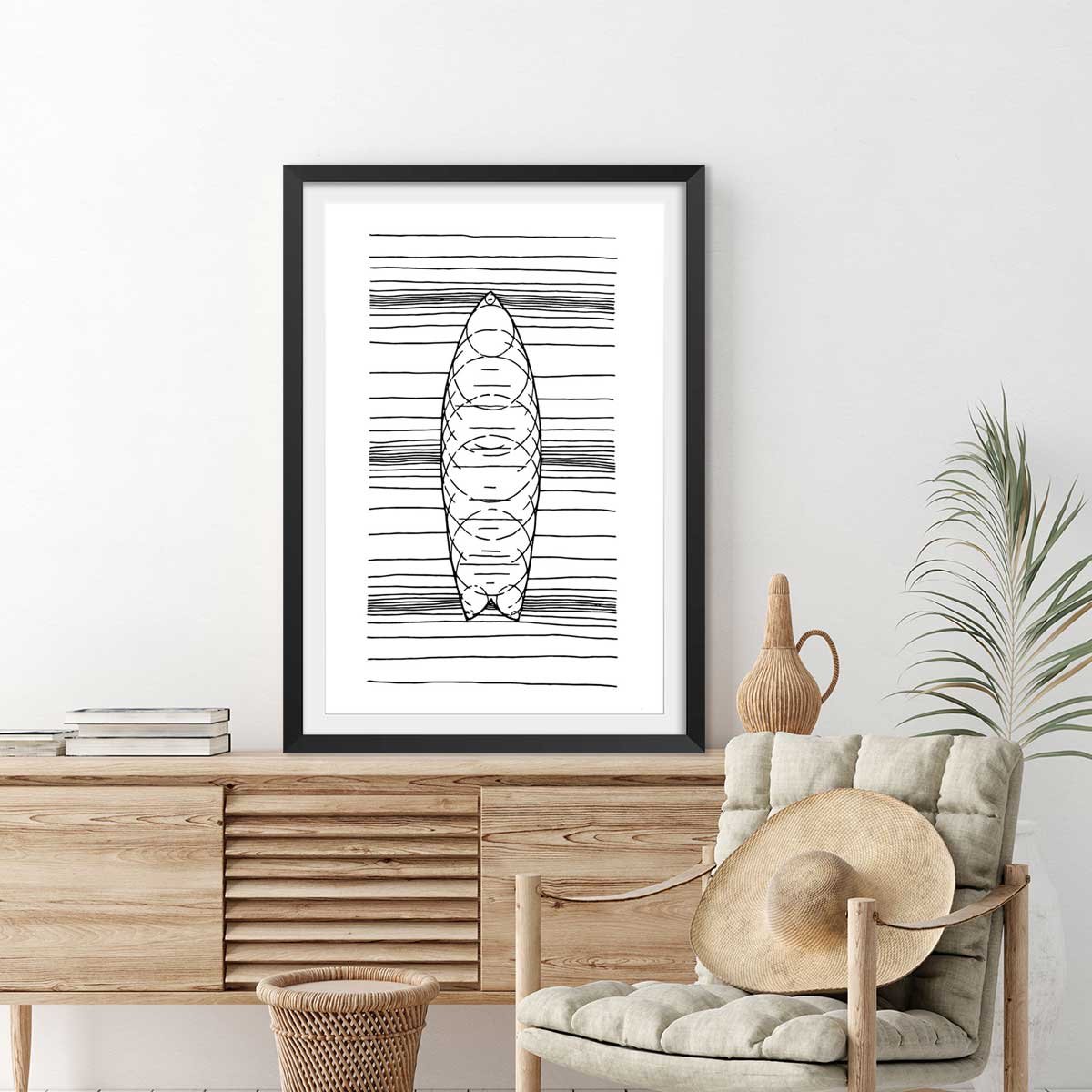 Poster surf géo affiche + cadre en bois - noir, HEXOA