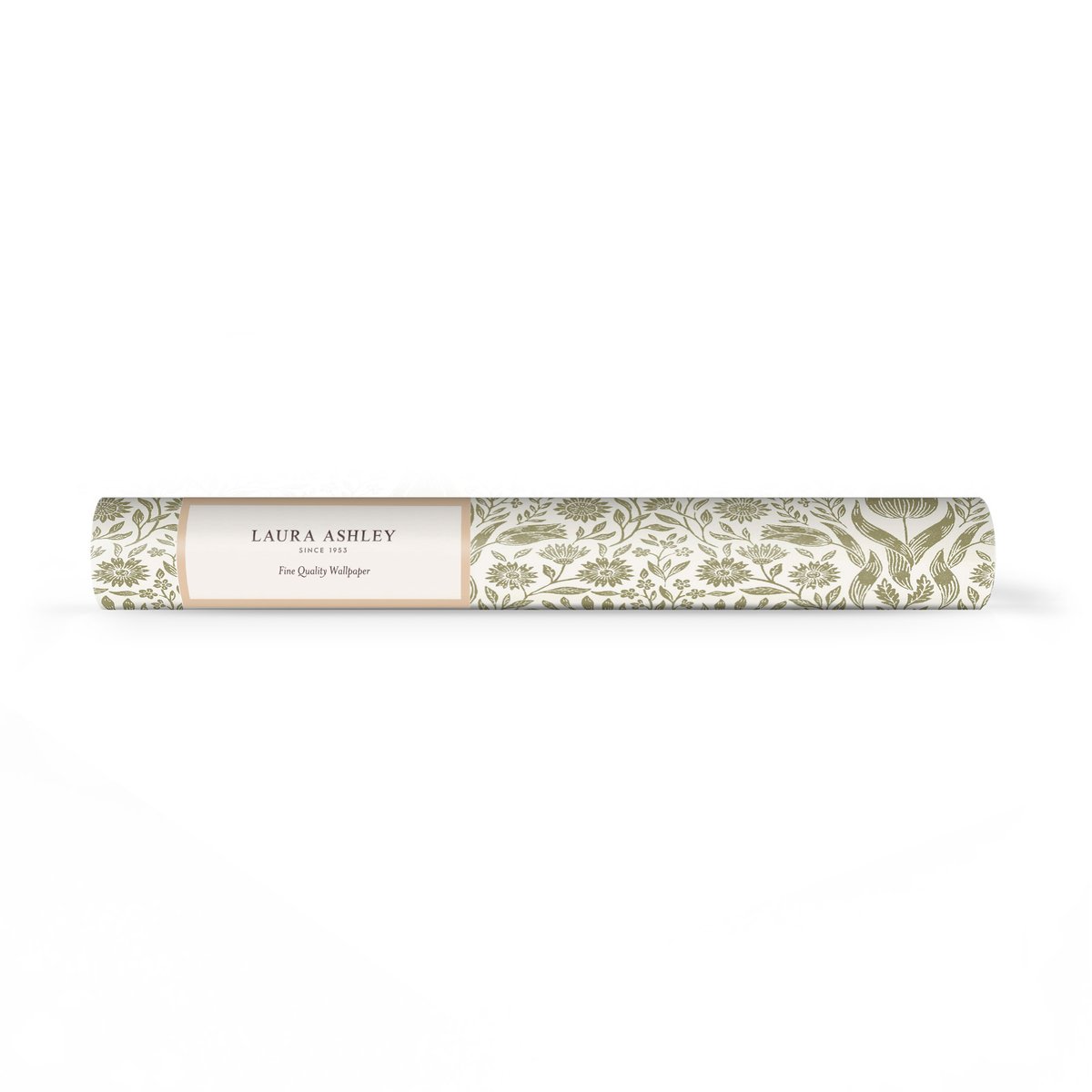 Papier peint damassé fleurs de tulipe Ashstead vert ocré, LAURA ASHLEY