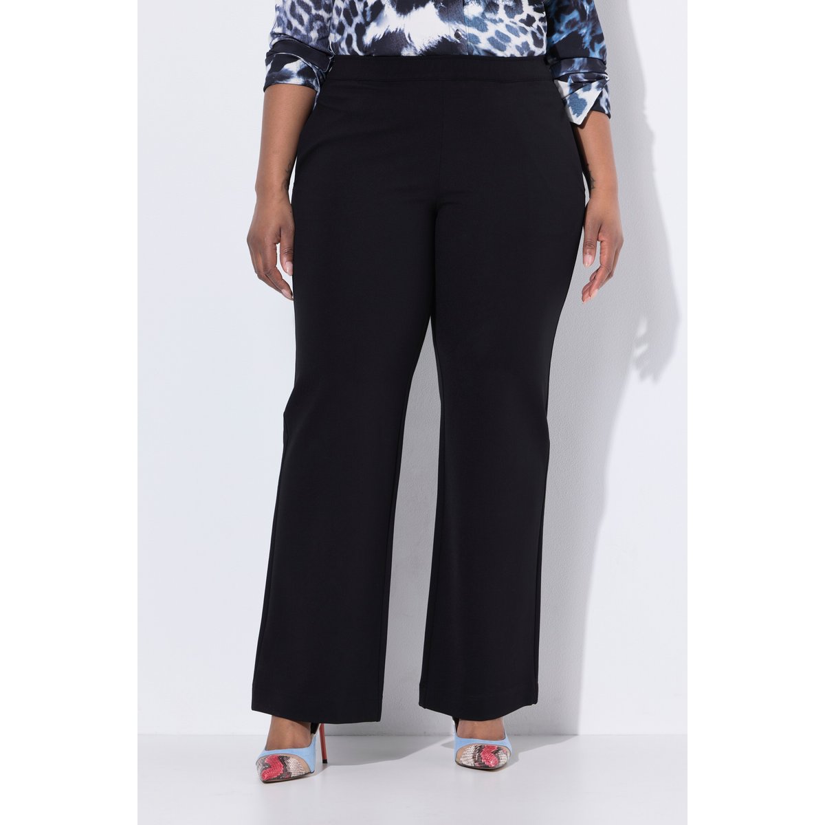 Pantalon droit et large à ceinture élastique noir, ULLA POPKEN