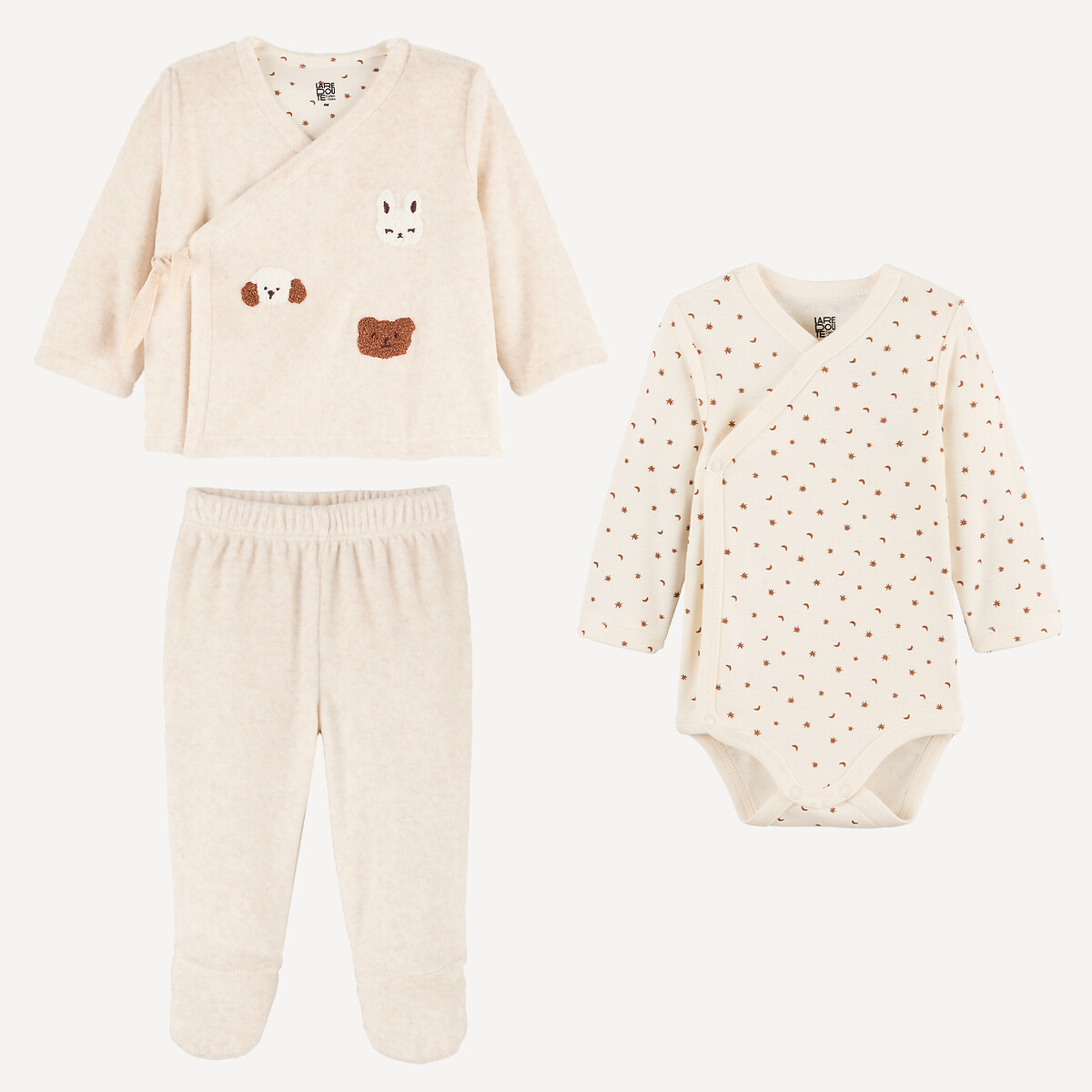 3-Piece Matching Newborn Outfit grey + green, LA REDOUTE COLLECTIONS