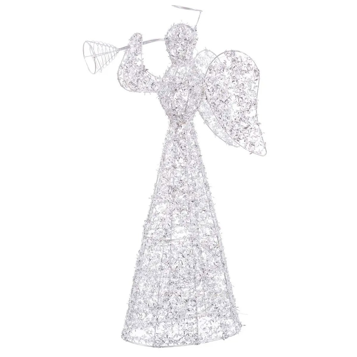 Grand ange lumineux argenté led décoration de Noël à piles 20x13x55cm argent, WADIGA