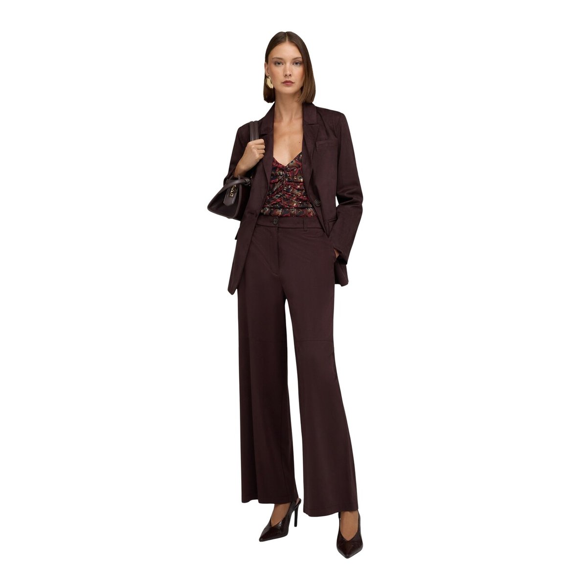 Pantalon palazzo taille haute marron, MOTIVI