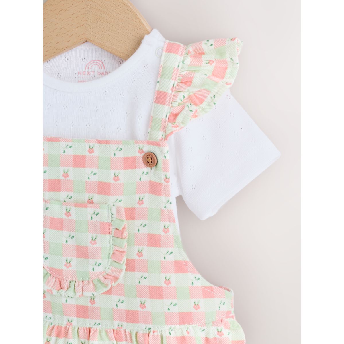 Ensemble body et salopette bébé, 2 pièces rose à carreaux, NEXT