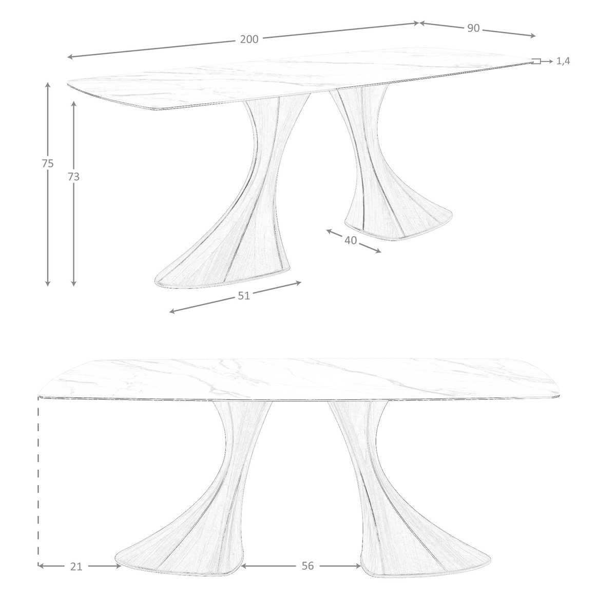 Table de salle à manger ovale en forme de tonneau, marbre en porcelaine et noyer white | walnut, ANGEL CERDA