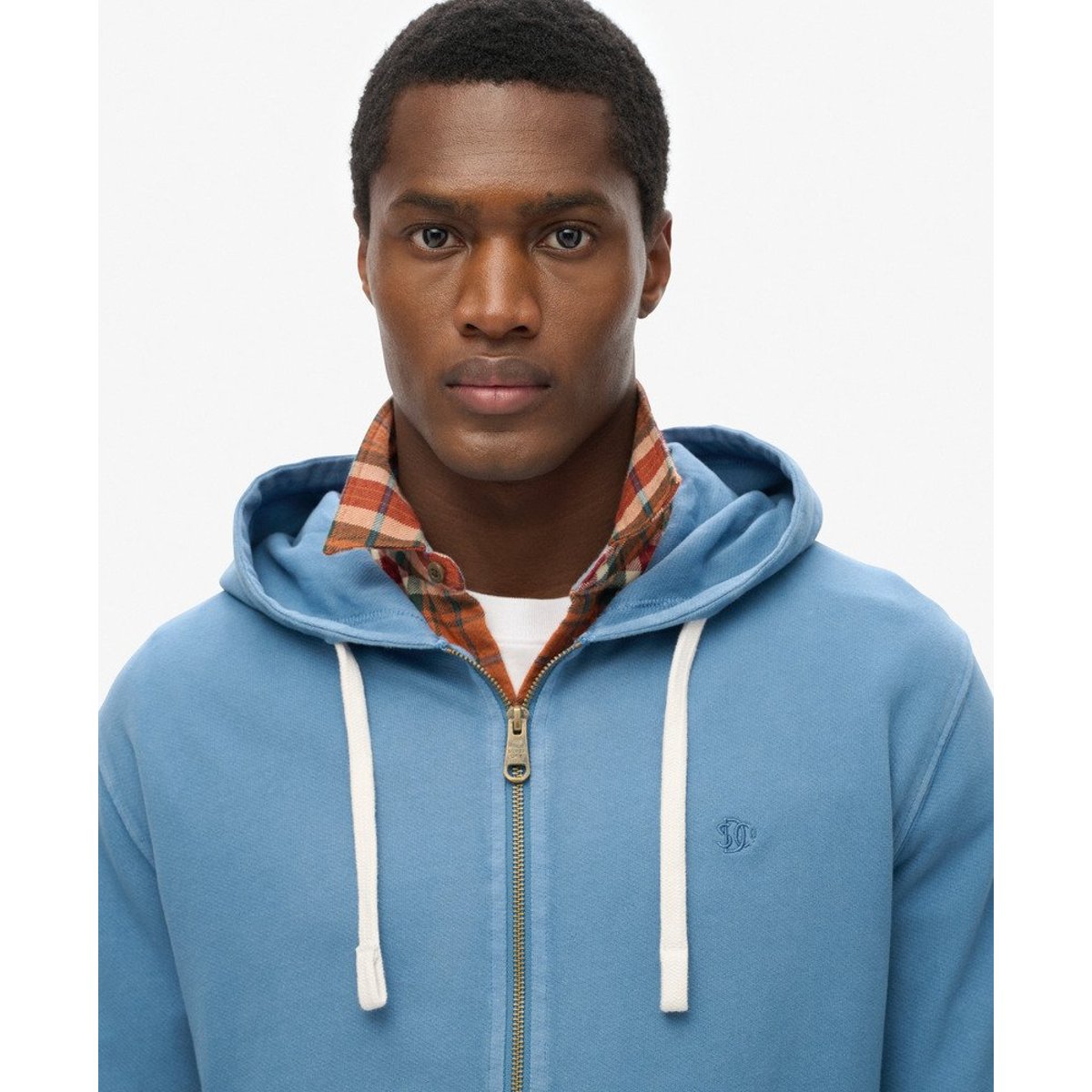 Sweat à capuche zippé Essential Classic bleu de saxe, SUPERDRY
