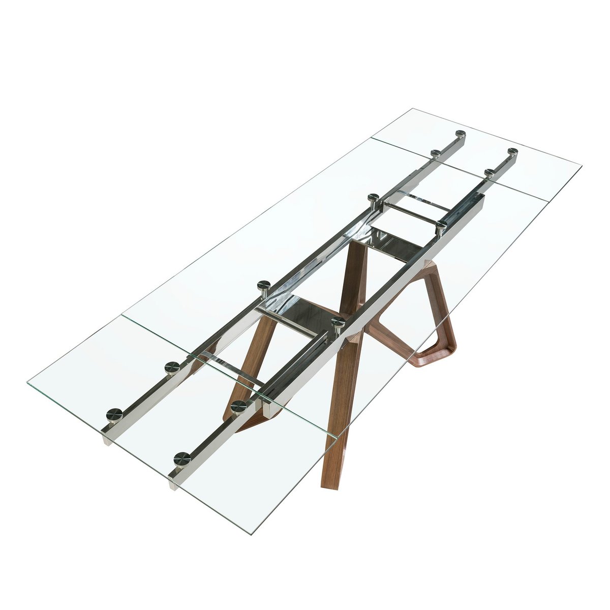 Table à manger à rallonge rectangulaire verre trempé et noyer noyer | verre | acier, ANGEL CERDA