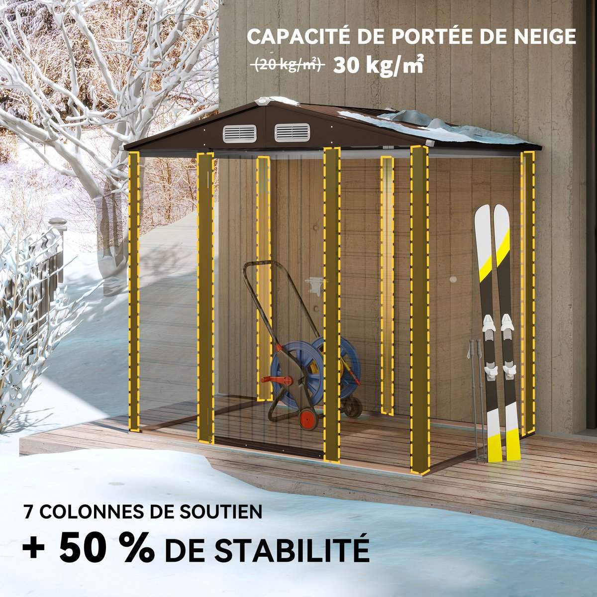 Abri de jardin Acier galvanisé Chêne marron, OUTSUNNY
