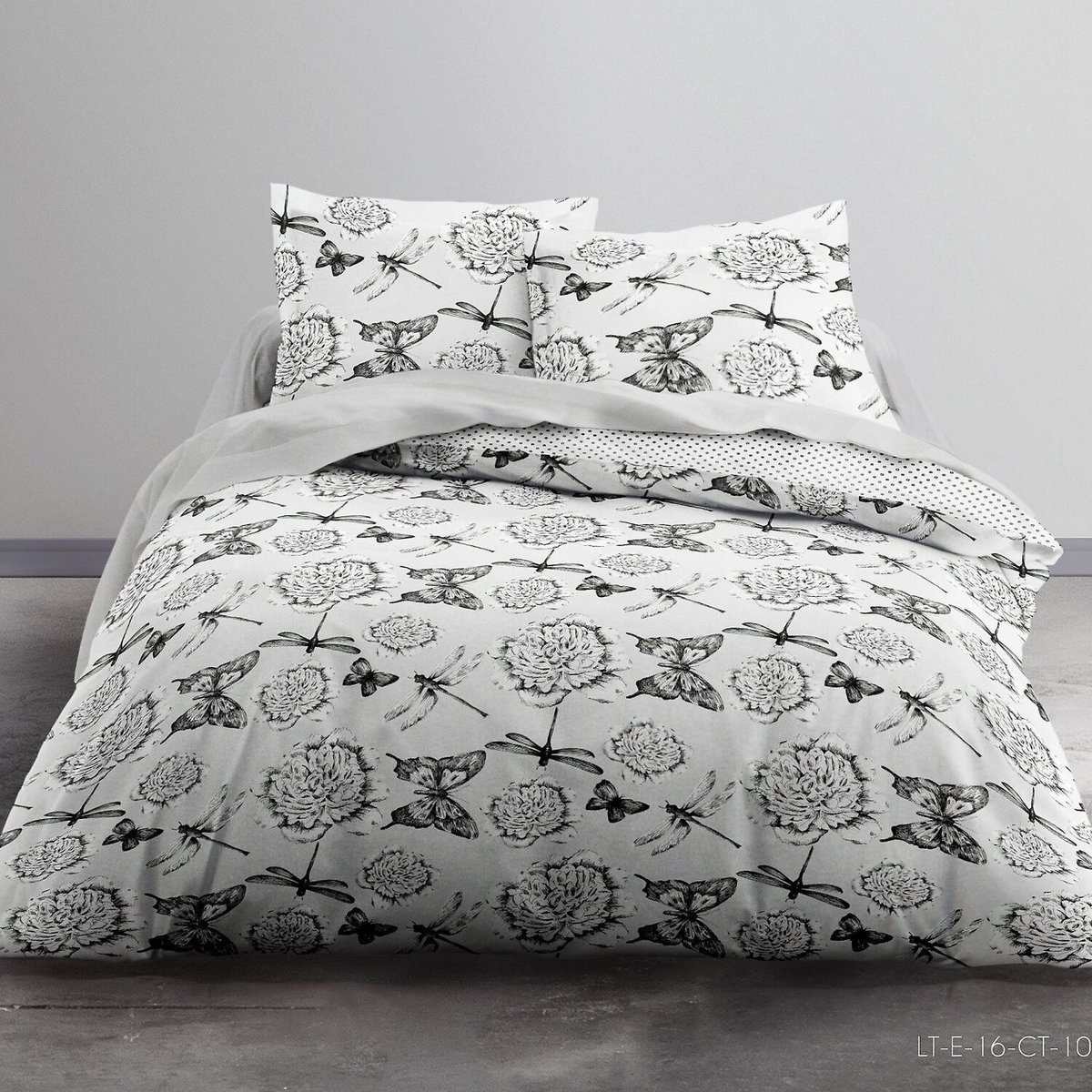 Parure housse de couette en coton imprimée, GRAPHB blanc, C DESIGN HOME TEXTILE