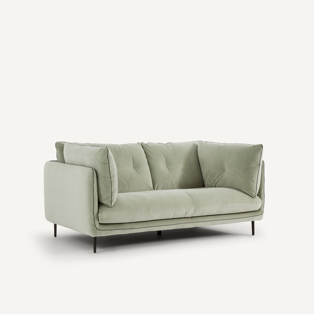 Sofá 2 plazas de terciopelo stonewashed, BOTERO verde almendra, AM.PM