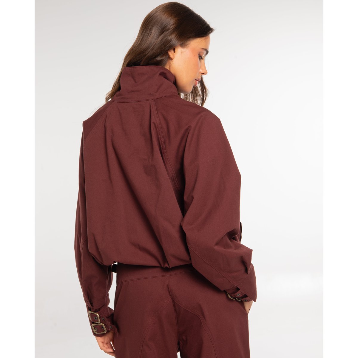 Veste courte style bomber à col montant marron, THE-ARE