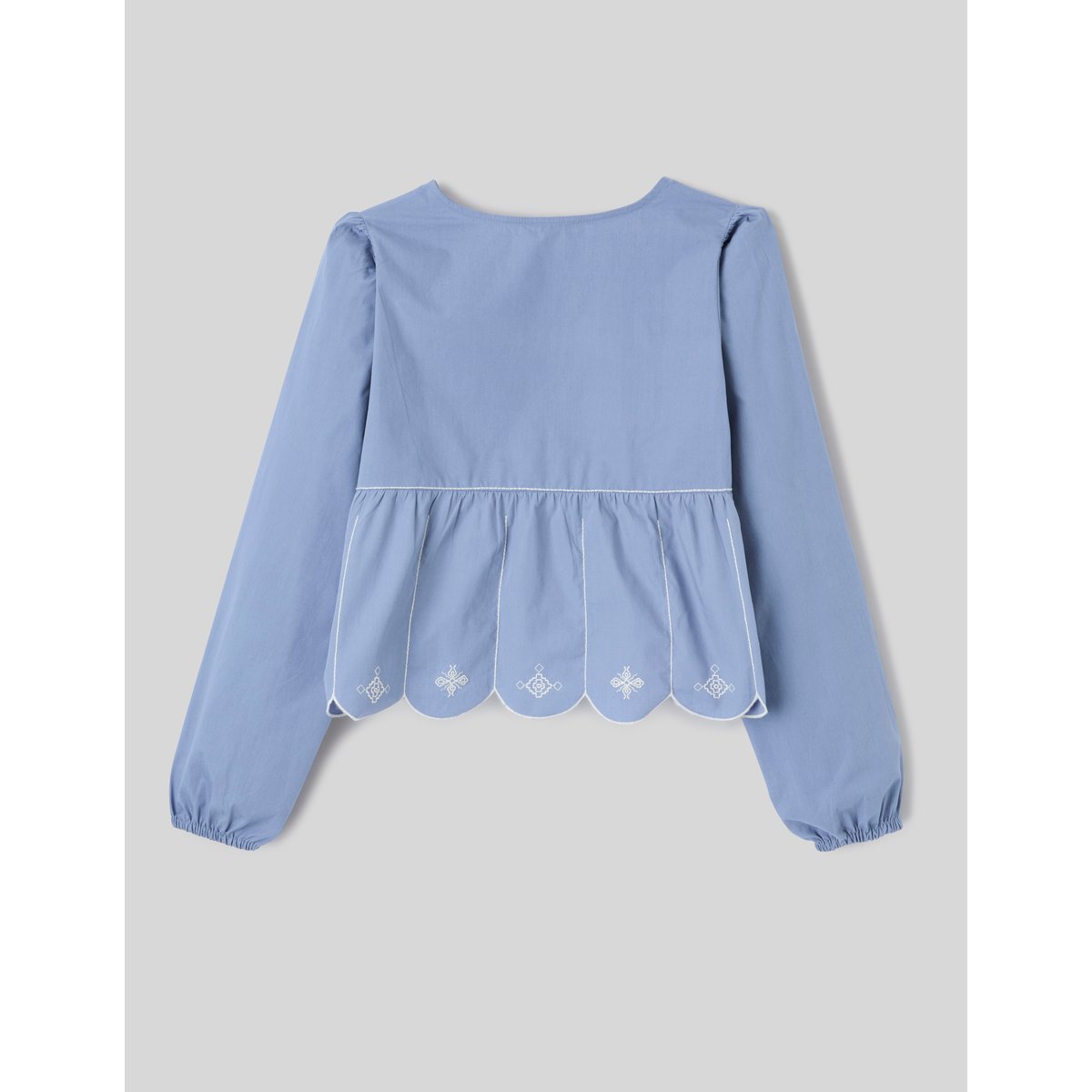 Blouse manches longues brodée bleu moyen, BZB