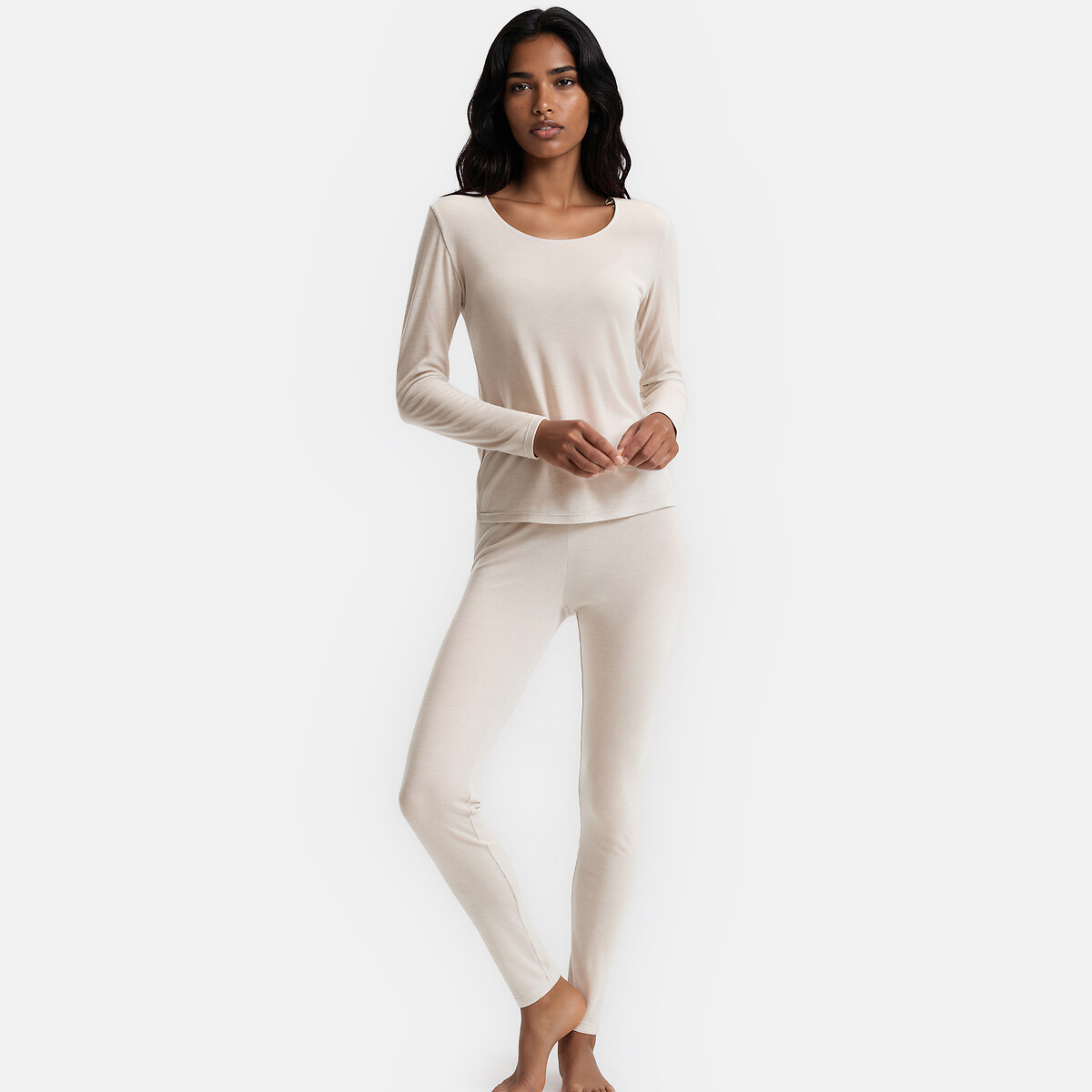 Leggings en fine maille thermique chaleur ecru chiné, LA REDOUTE COLLECTIONS
