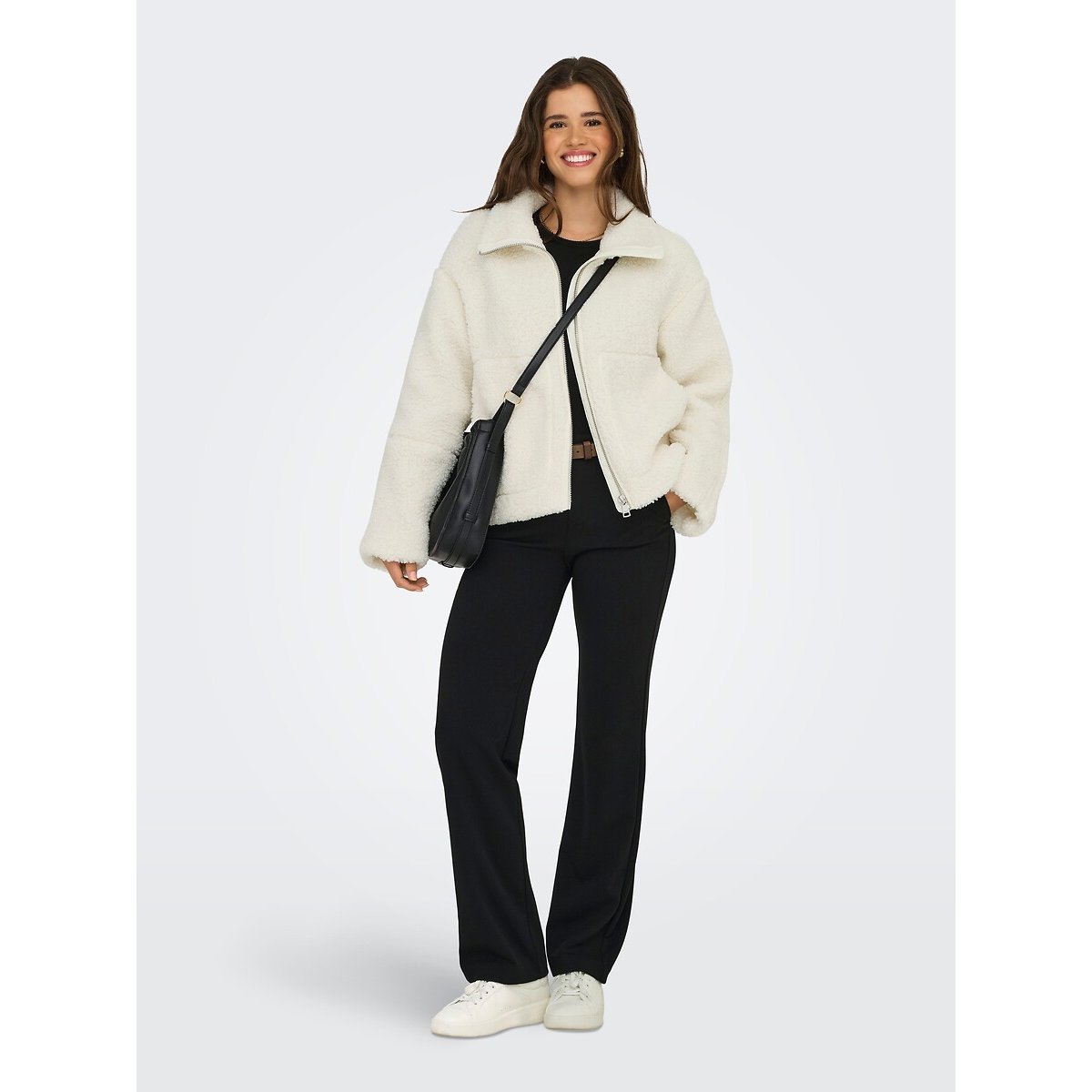 Chaqueta tipo sherpa con cremallera blanco, ONLY