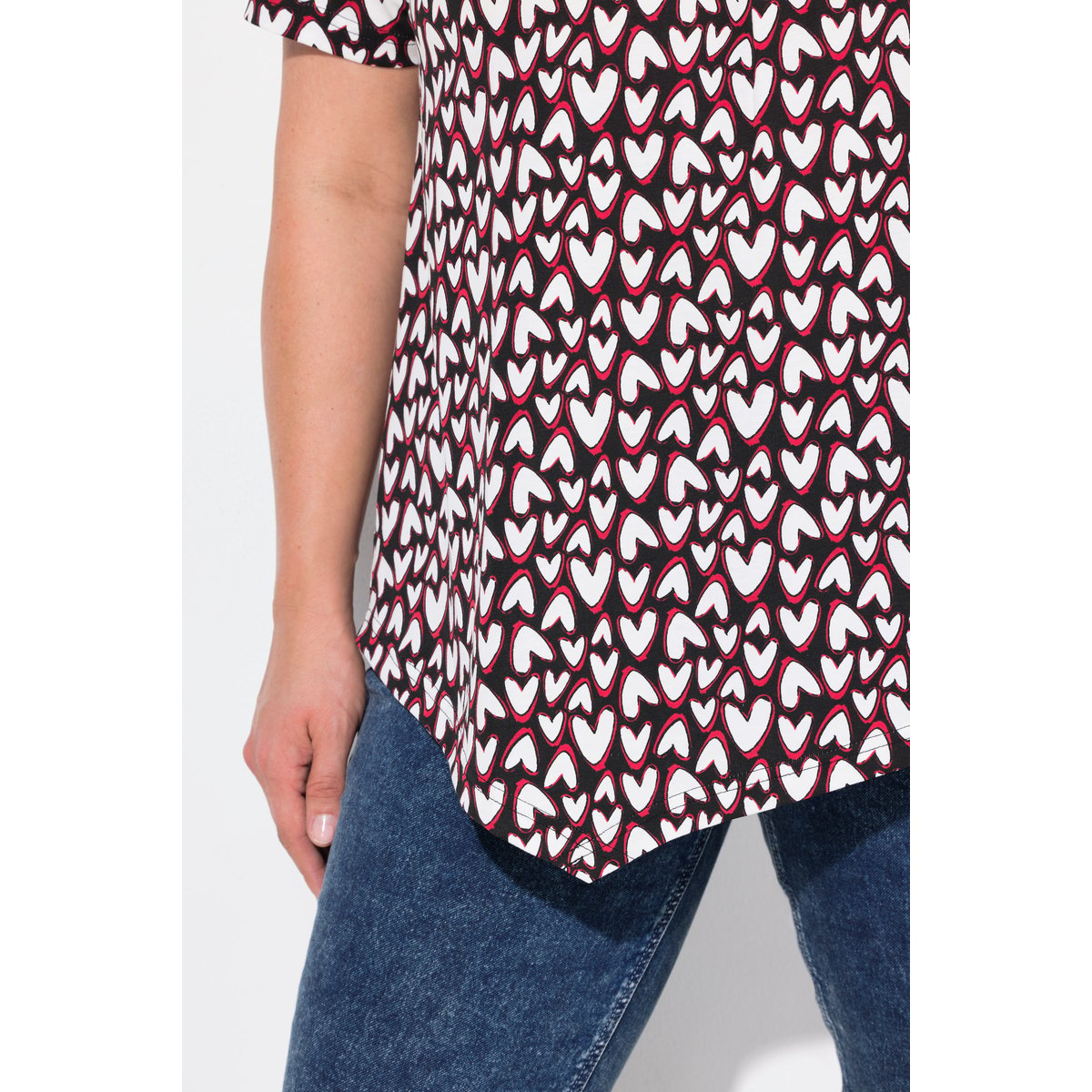 T-shirt imprimé petits cœurs, base en pointe noir, ULLA POPKEN