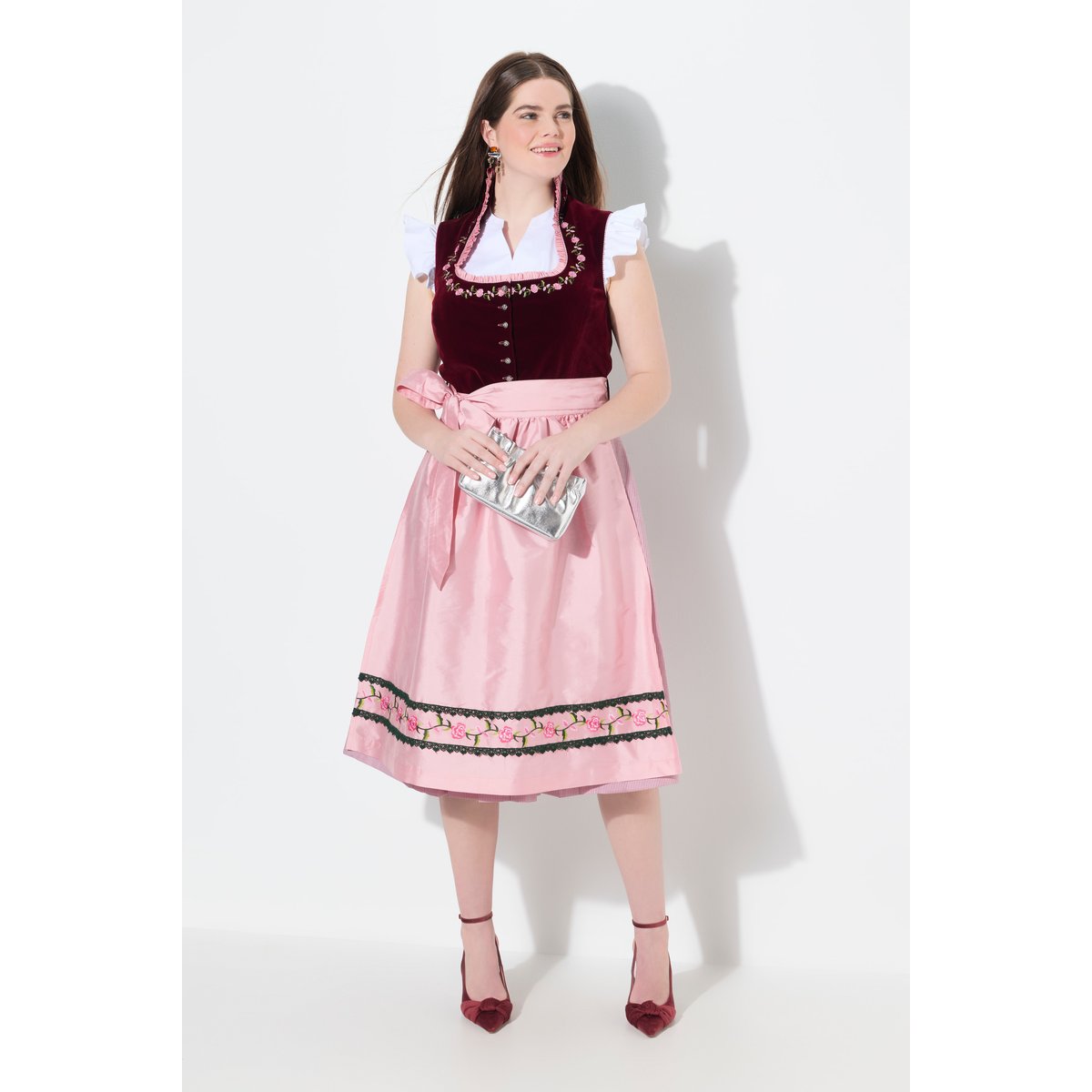 Dirndl en velours sans manches rouge vin, ULLA POPKEN