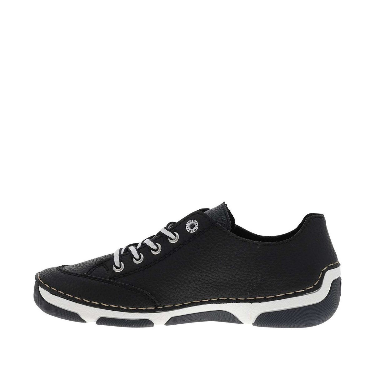 Tennis en cuir enduit bleu marine à talon plat avec des lacets bleu foncé, RIEKER