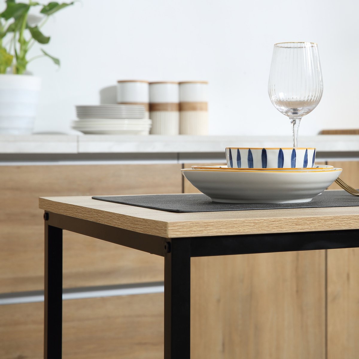 Ensemble de table à manger Panneau de bois naturel, noir, HOMCOM