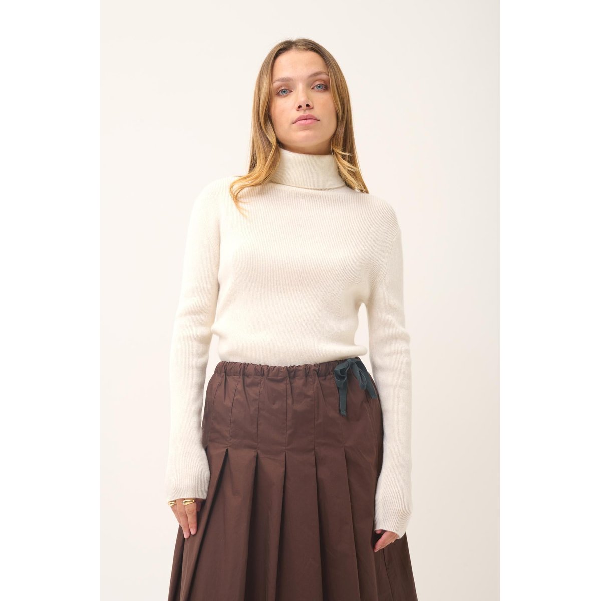 Pull Col Roulé Neige Lanais blanc, JUST CASHMERE