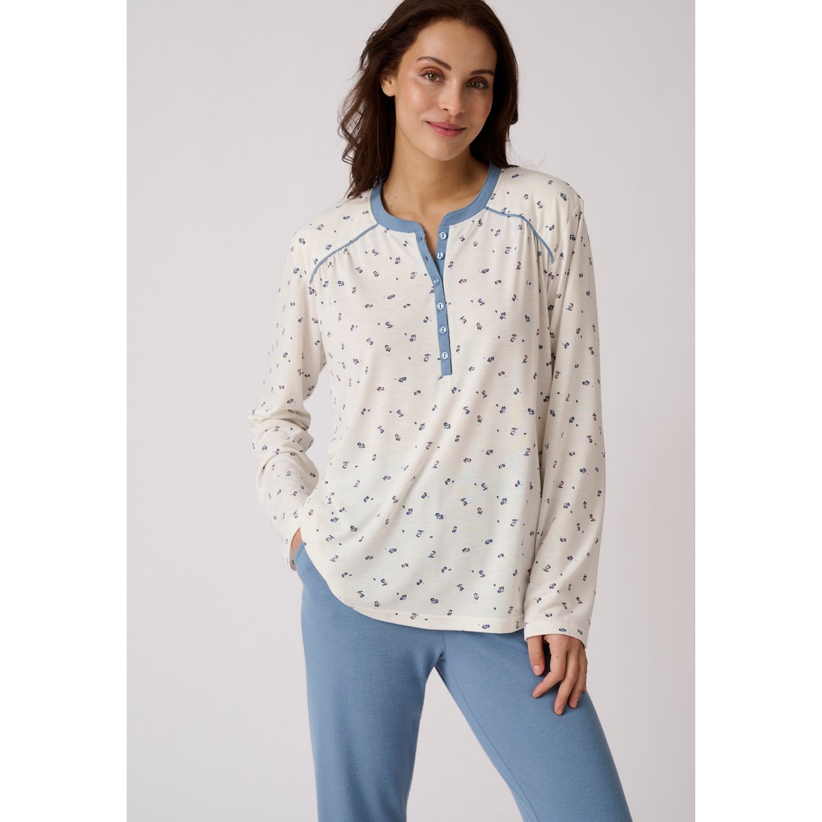 Pyjama Thermolactyl chauffe-épaules blanc fleuri, DAMART