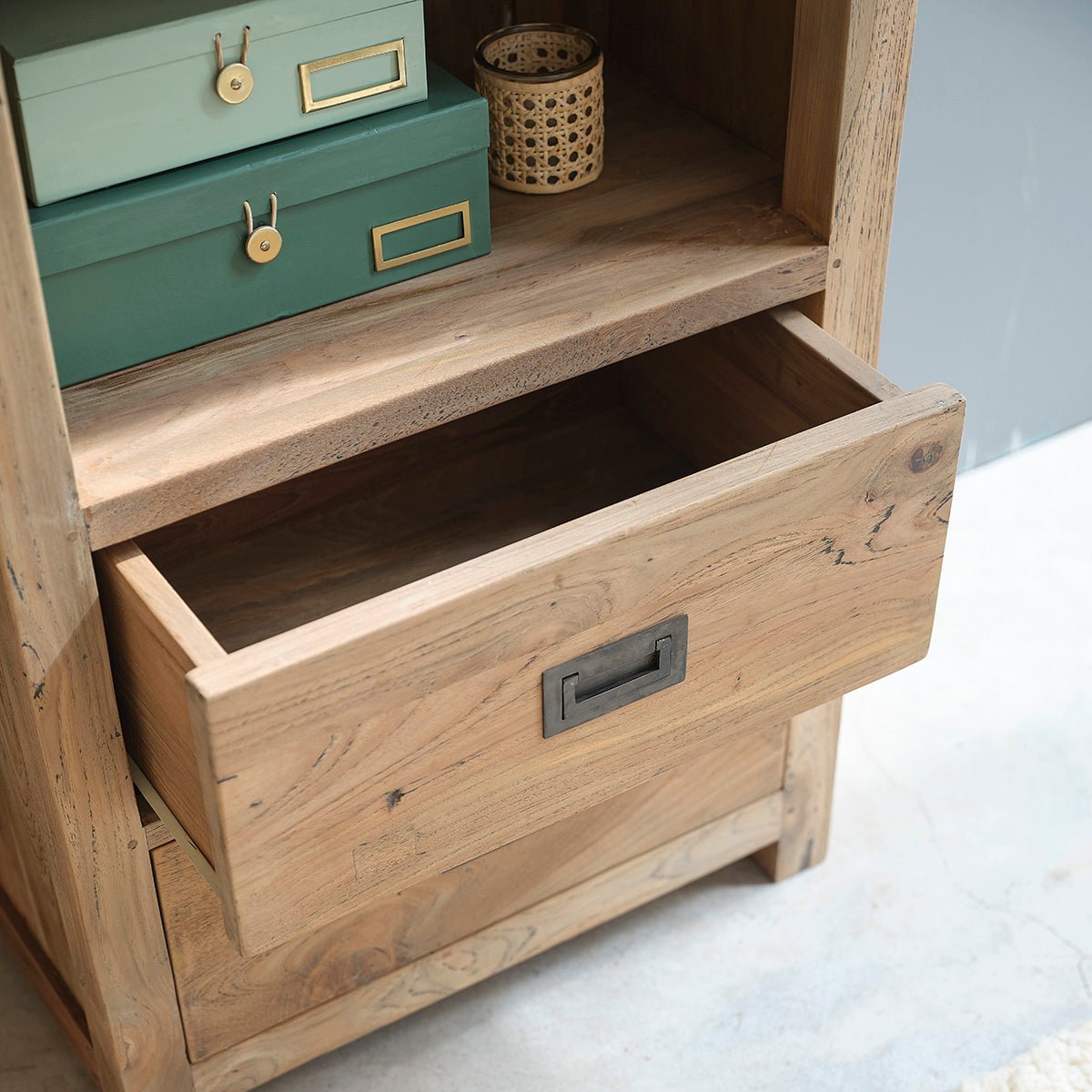 Bibliothèque en bois de teck recyclé CARGO naturel, BERAH GETAH