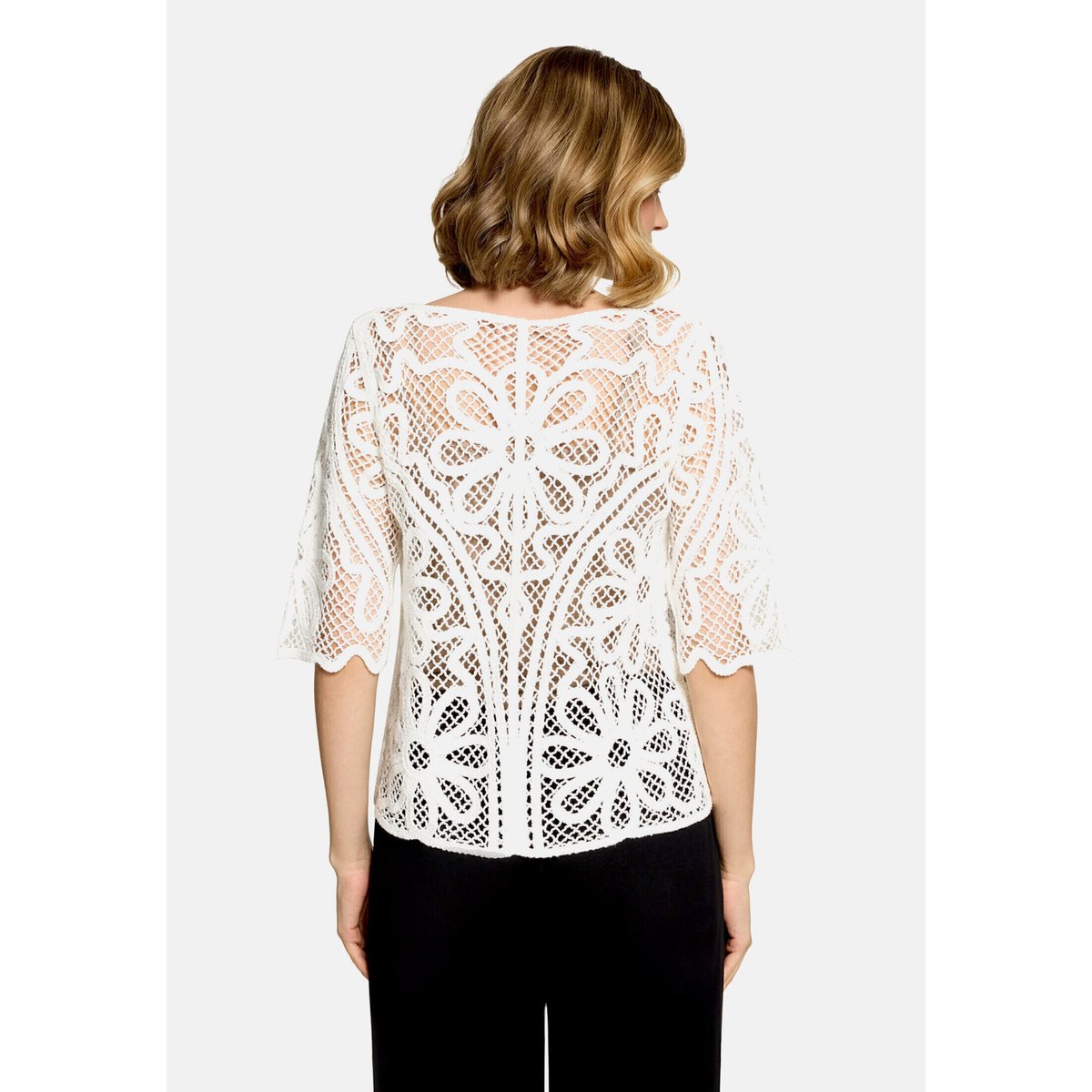 Pull-over en maille ajourée à encolure bateau blanc, BETTY BARCLAY