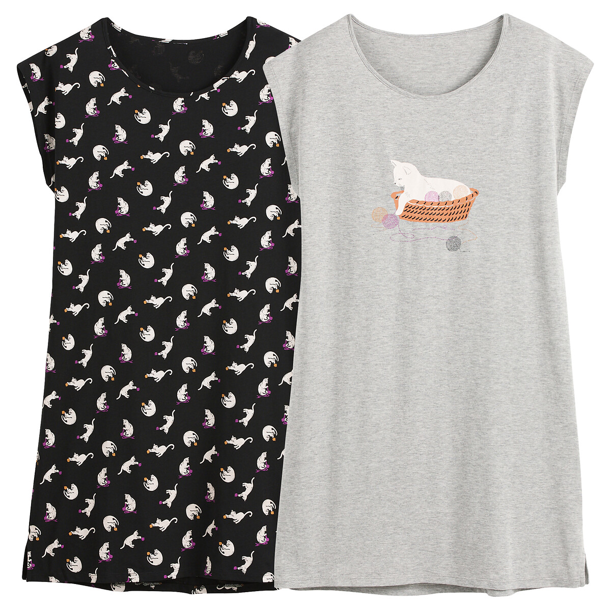 2er-Pack Nachthemden mit Katzendruck motiv katze, SO'HOME