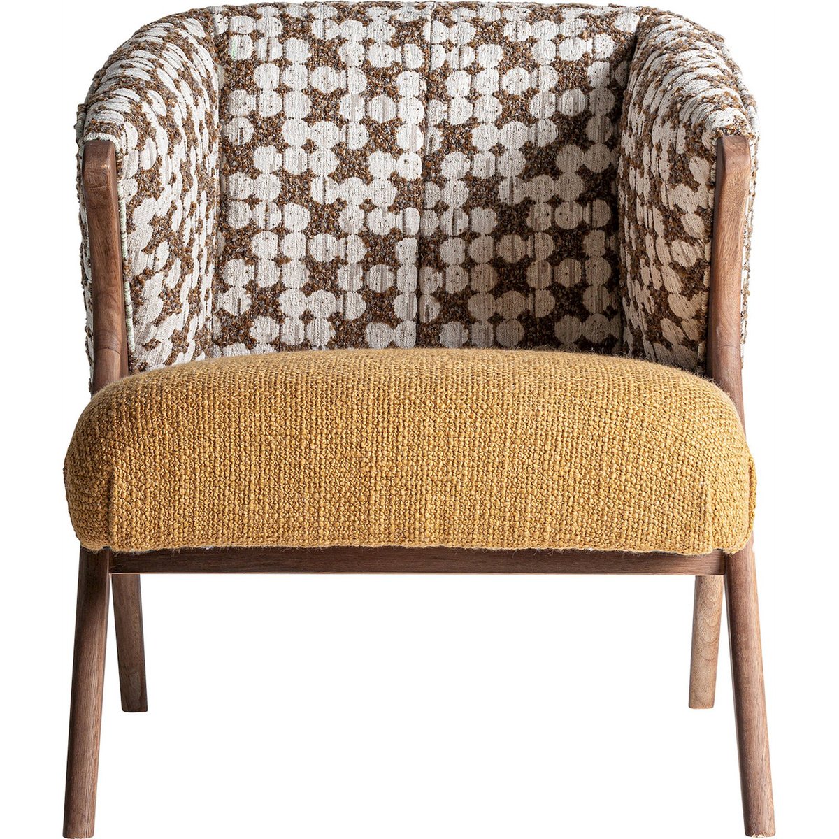 Fauteuil classique en bois d'hévéa ocre marbré chaleureux, RECOLLECTION