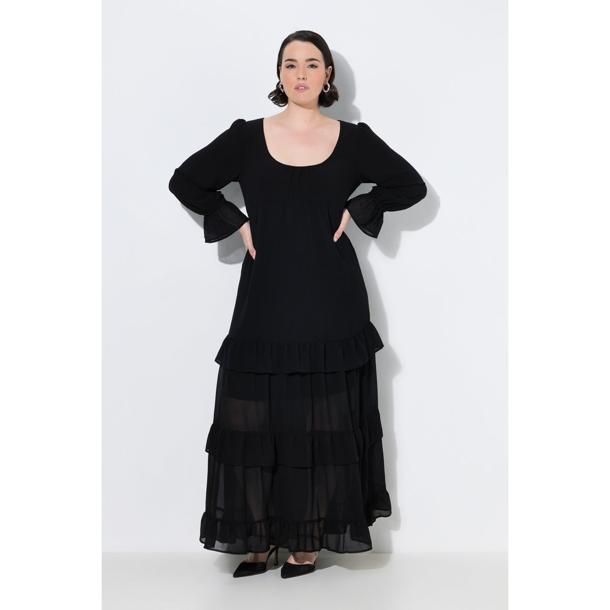 Robe maxi taille empire, coupe évasée noir, ULLA POPKEN