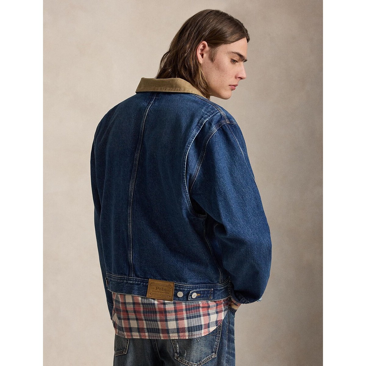Veste en denim à col en velours côtelé bleu, POLO RALPH LAUREN
