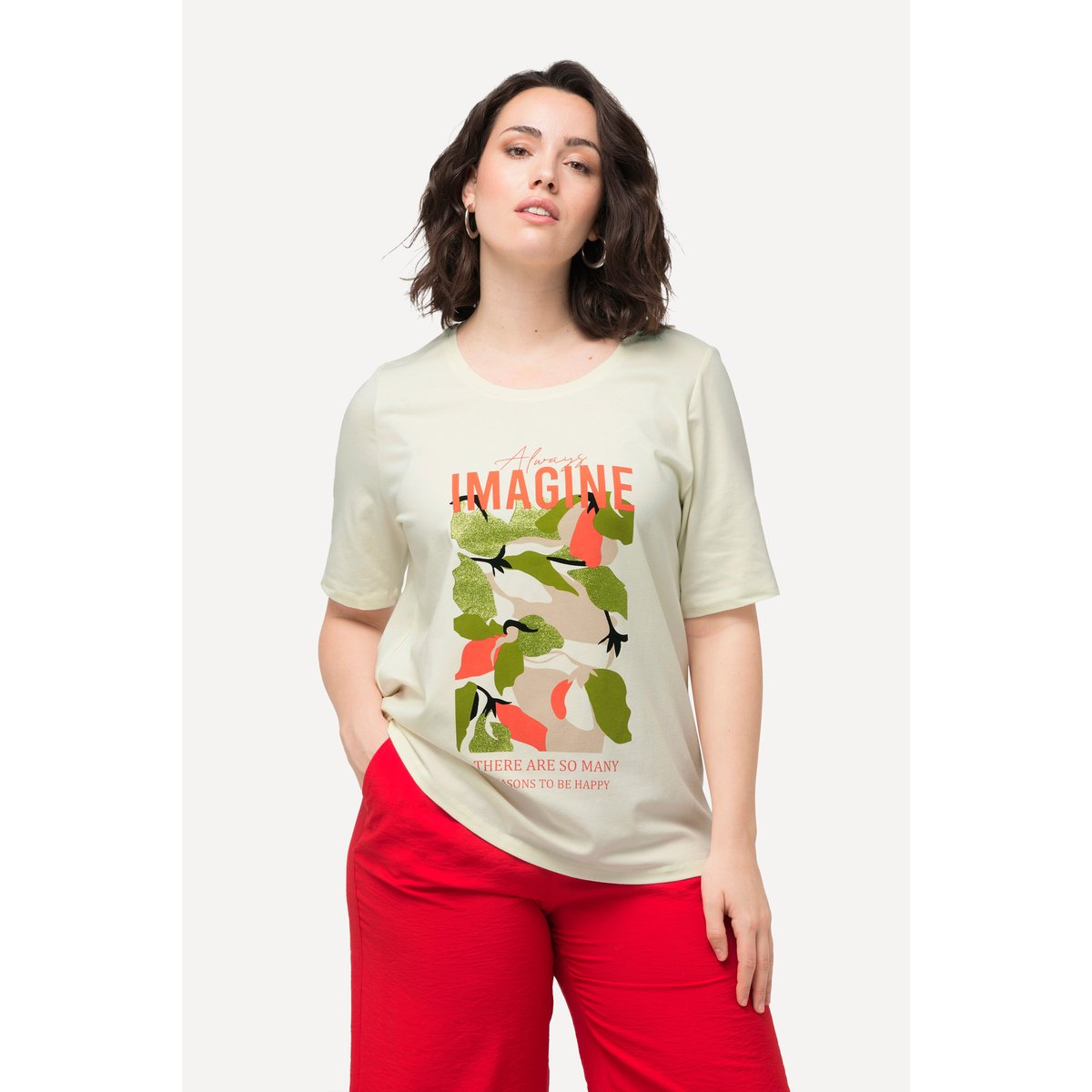 T-shirt à imprimé Imagine avec col rond et blanc crème, ULLA POPKEN