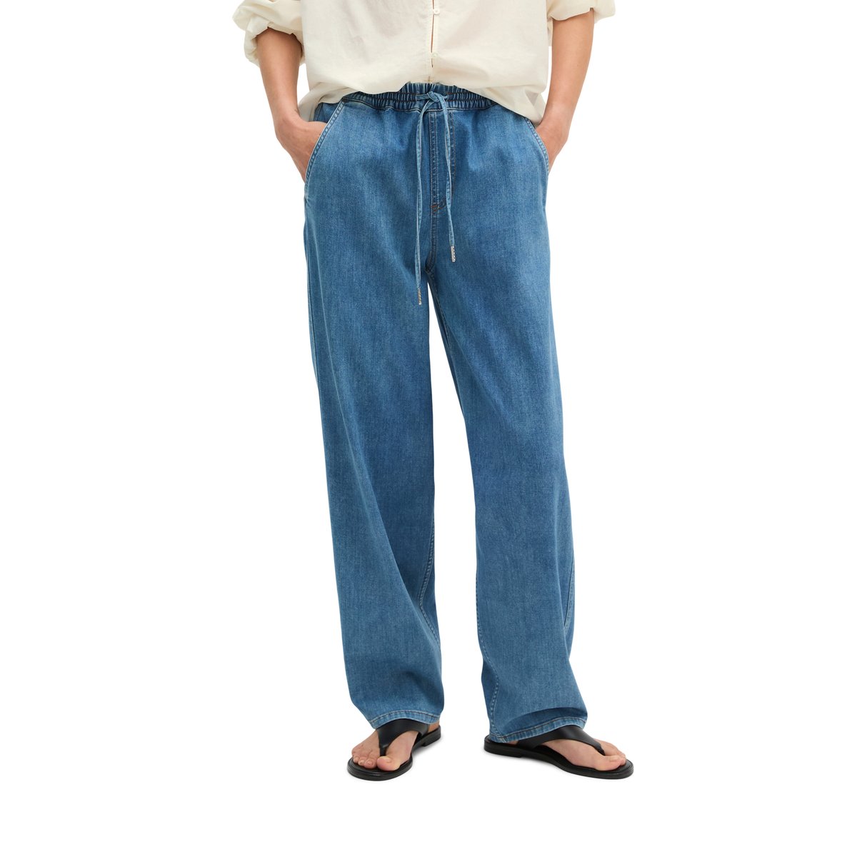 Jeans joggpants relaxed cropped en denim Cashmere Touch bleu moyen, MARC O'POLO