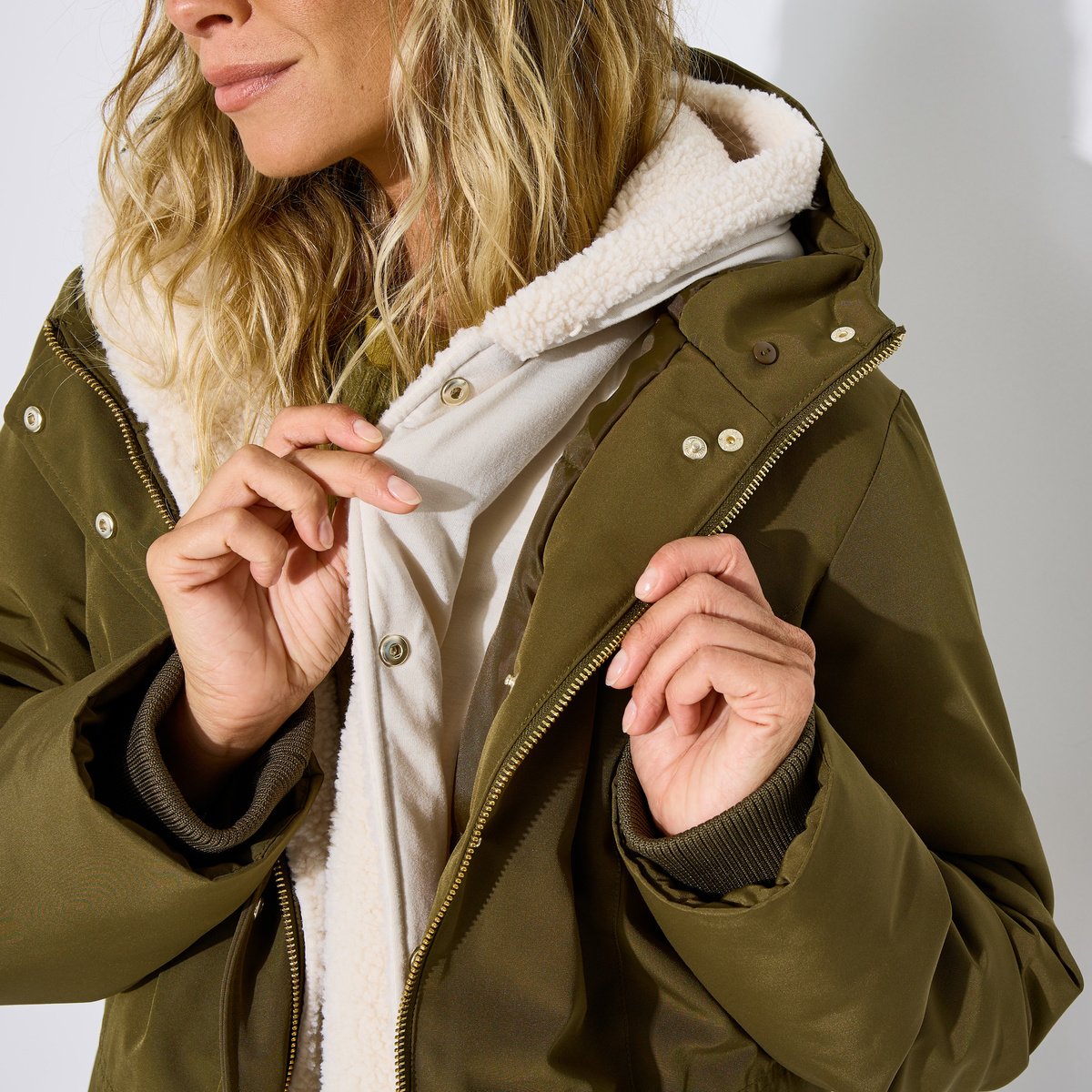 Parka chaude doublure amovible vert kaki, GRAIN DE MALICE