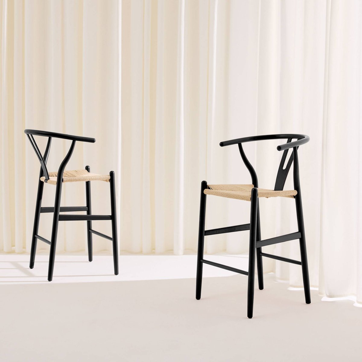 Tabouret de bar vintage bois de hêtre et cordes (lot de 2) CECILE noir, SWEEEK