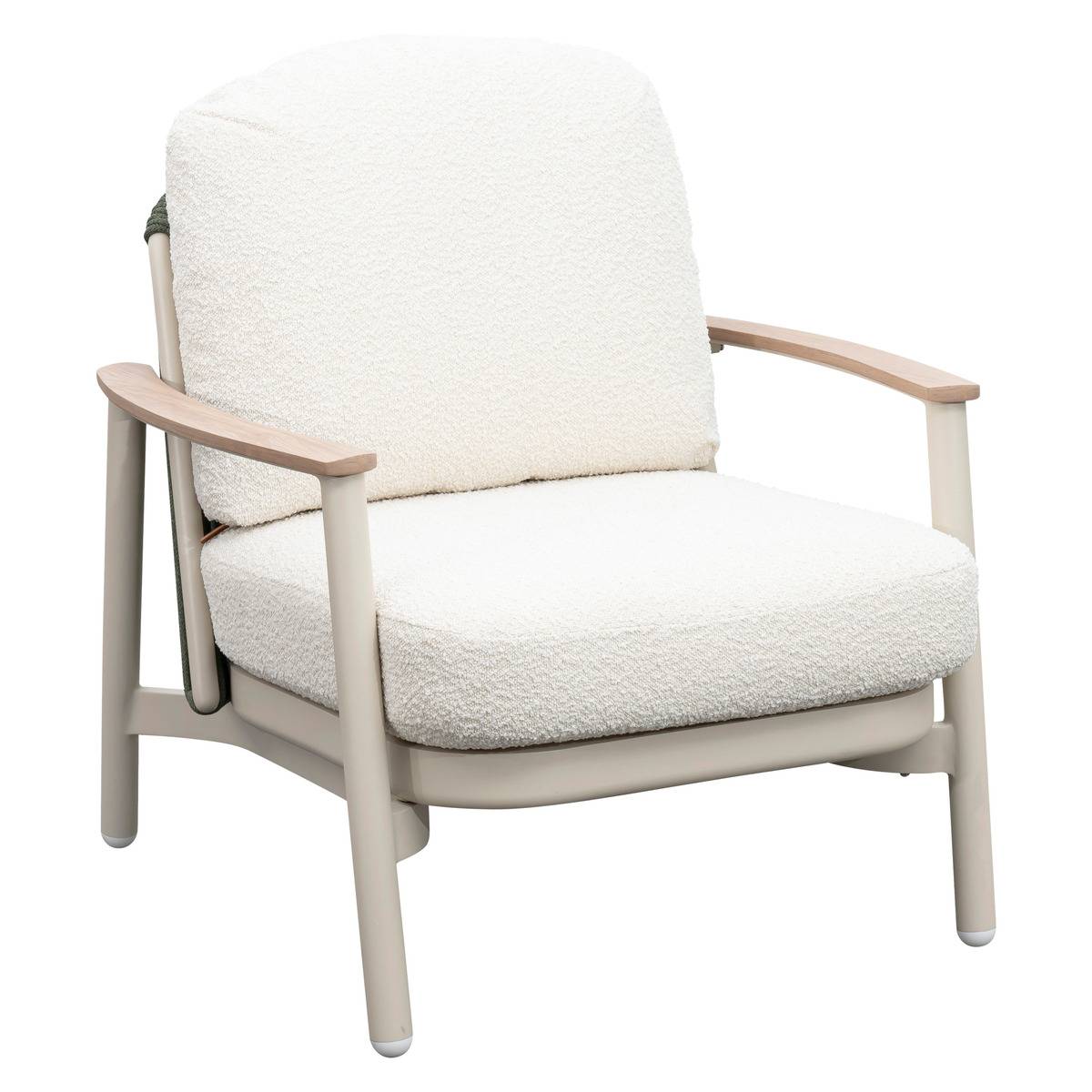 Fauteuil bas de jardin en aluminium effet bois et corde tressée MYLORE argile, HESPERIDE