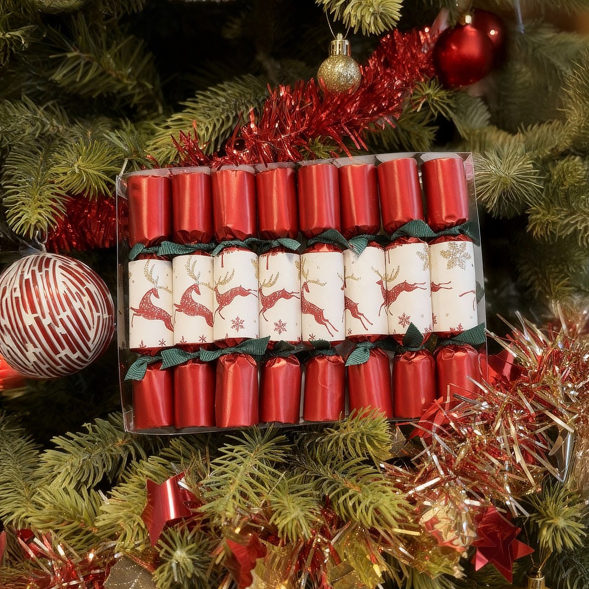Décoration de Noël carton CRACKERS rouge, beige, HABITAT